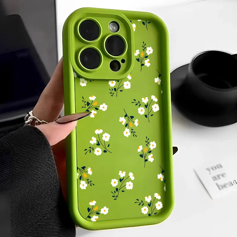 Liquid Silicone Case For iPhone 16 Pro Case iPhone 17 Pro Max 16 13 14 15 12 11 ProMax 17 Air 16 15 Plus Floral Shockproof Cover